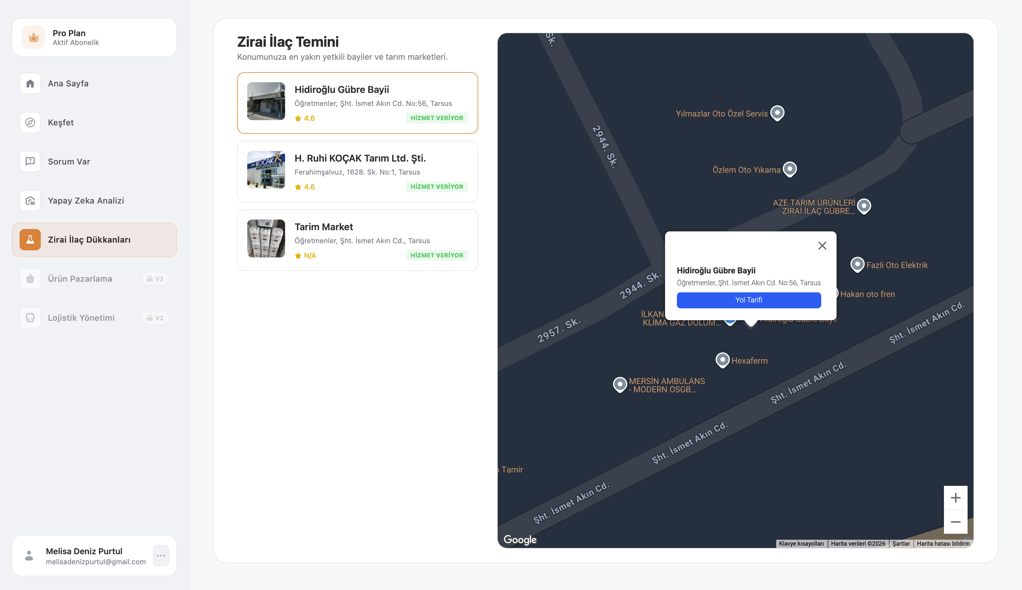 Zirai ilaç bayileri ekranı 1